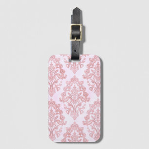 Mooie Roze Victoriaanse Damast Watercolor Patroon Bagagelabel