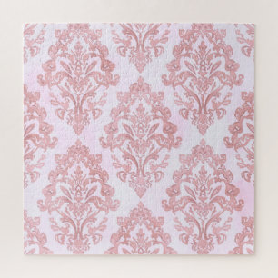 Mooie roze victoriaanse damast watercolor patroon legpuzzel