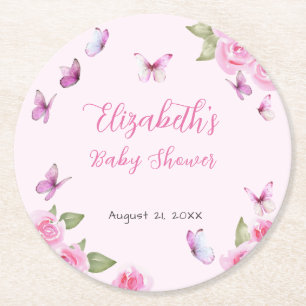 Mooie Roze Vlinder Baby Shower Coaster Ronde Kartonnen Onderzetter
