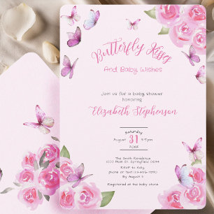 Mooie Roze Vlinder Baby Shower Uitnodiging