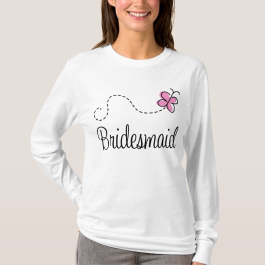 Mooie Roze Vlinder Bruidsmeisje T-shirt (Voorkant)