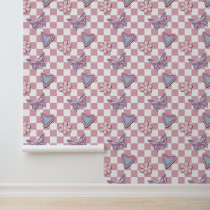 Mooie Roze Vlinders Bloemen Meisjeskamer Behang