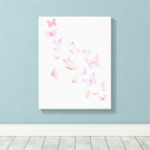 Mooie Roze Vlinders- Canvas met Linnenstructuur Afdruk (Insitu (Houten vloer))