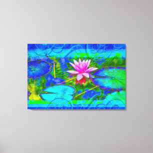 Mooie Roze Waterlelie Lotus in Vijver Canvas Afdruk