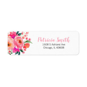Mooie Roze Waterverf Bloemenboeket Elegant Etiket