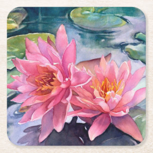 Mooie roze Waterverf drijft fijne kunst Vierkante Kartonnen Onderzetter