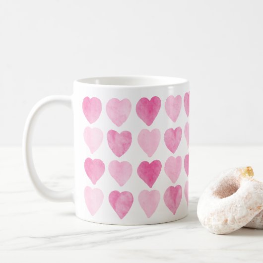 Mooie Roze Waterverf Harten Koffiemok (Met donut)