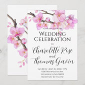 Mooie roze waterverf kersenbloesems bruiloft kaart (Voorkant / Achterkant)