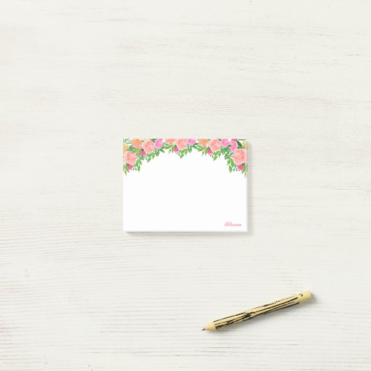 Mooie roze waterverven en kalligrafie post-it® notes (Op bureau)