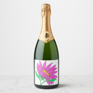 Mooie Roze Whymisical Acryl Bloem Schilderij Sparkling Wijnetiket