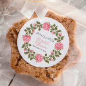 MOOIE ROZE WILDE ROZEN BRUIDSSLUIER NAAM DATUM RONDE STICKER