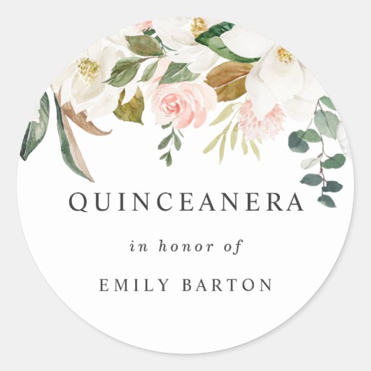 Mooie Roze & Witte Bloem Quinceanera Sticker (Voorkant)