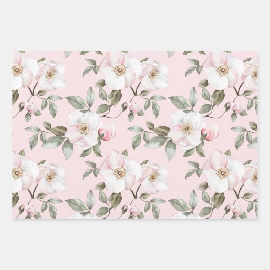 Mooie Roze Witte Bloemen Bruidsfeest Inpakpapier Vel (Voorkant)