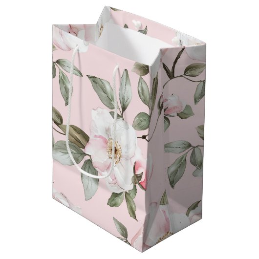 Mooie Roze Witte Bloemen Bruiloft Medium Cadeauzakje (Voorkant Gekanteld)