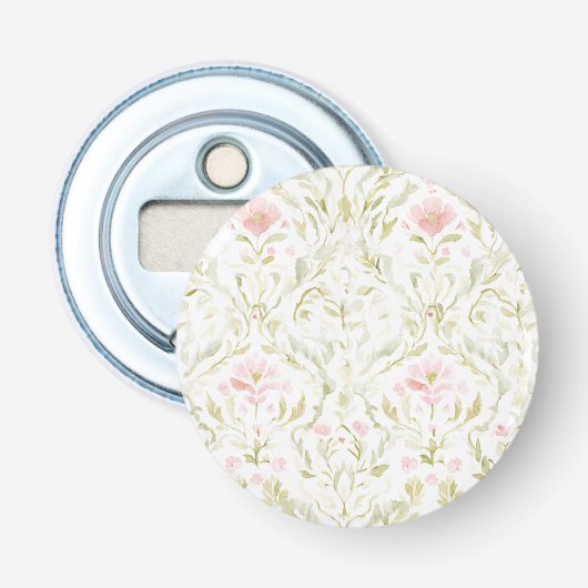 Mooie Roze Witte Bloemen Button Flesopener (Voorkant)