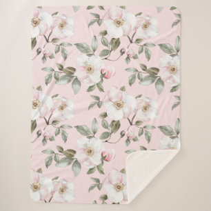 Mooie Roze Witte Bloemen Sherpa Deken