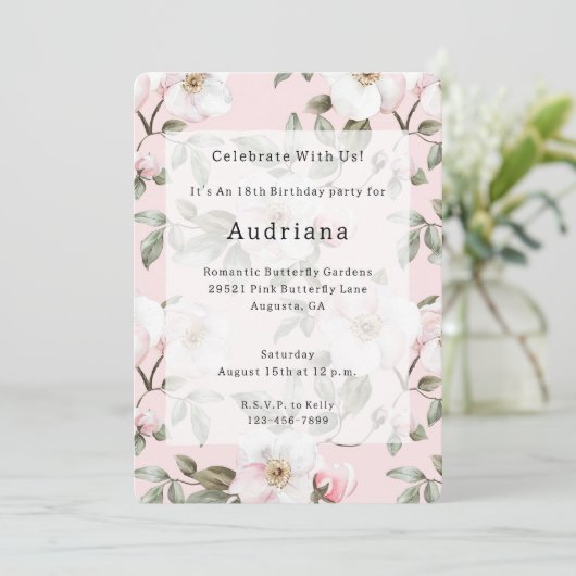 Mooie Roze Witte Bloemen Verjaardag Kaart (Staand voorkant)