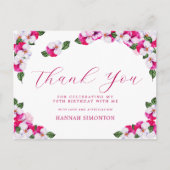 Mooie Roze Witte Bloemige 70e Verjaardag Bedankt Briefkaart (Voorkant)