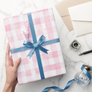Mooie Roze Witte Geruite Strepen Bruidsdouche Cadeaupapier