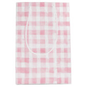 Mooie Roze Witte Geruite Strepen Bruiloftsborrel Medium Cadeauzakje (Voorkant)