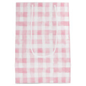 Mooie Roze Witte Geruite Strepen Bruiloftsborrel Medium Cadeauzakje (Achterkant)