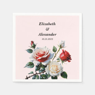 Mooie roze witte rode rozen bloemige bruiloft  servet