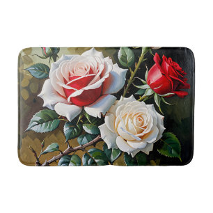 Mooie roze witte rode rozen olieverfschilderij badmat