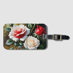 Mooie roze witte rode rozen olieverfschilderij bagagelabel