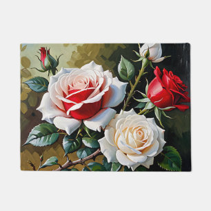 Mooie roze witte rode rozen olieverfschilderij deurmat