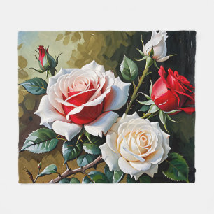 Mooie roze witte rode rozen olieverfschilderij fleece deken