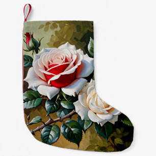 Mooie roze witte rode rozen olieverfschilderij kleine kerstsok