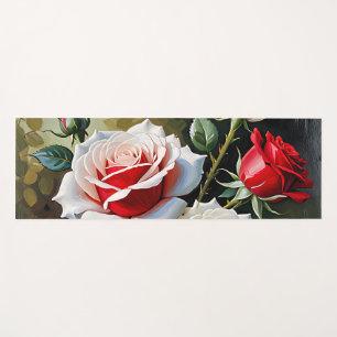 Mooie roze witte rode rozen olieverfschilderij yogamat