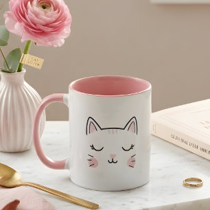 Mooie Roze & Witte Slaande Kat Kop Mok