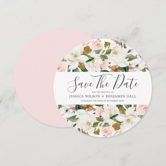 Mooie Roze & Witte Waterverf Bloemen Bruiloft Save The Date (Voorkant / Achterkant)