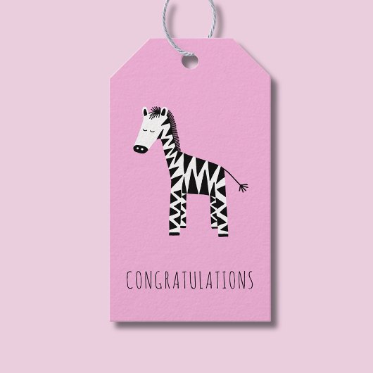Mooie roze zebra Gefeliciteerd Cadeaulabel