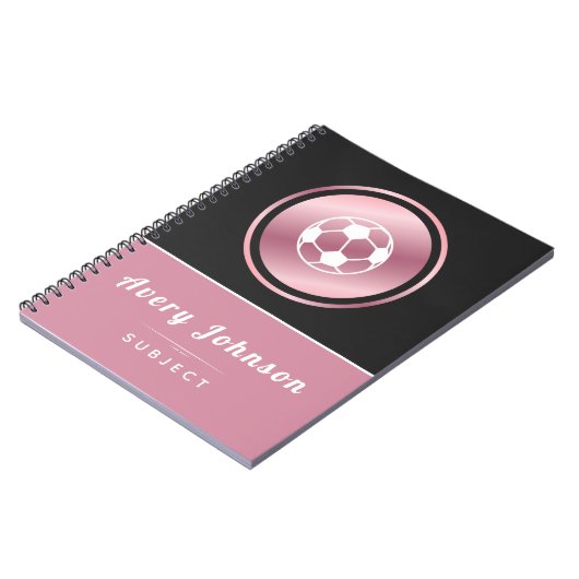 Mooie Roze & Zwarte Meisjes Voetbal Naam Schoolvak Notitieboek (Linkerzijde)