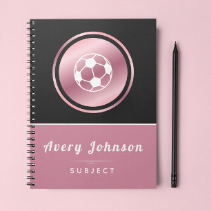 Mooie Roze & Zwarte Meisjes Voetbal Naam Schoolvak Notitieboek