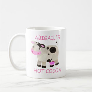 Mooie Roze Zwarte Witte Koe Heet Chocolademelk Koffiemok