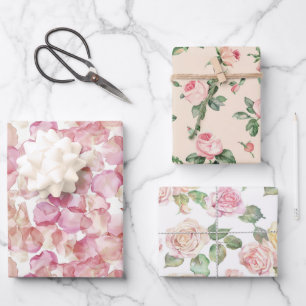 Mooie Rozen Bloemig Roze Perzik Crème Bruidsdouche Inpakpapier Vel