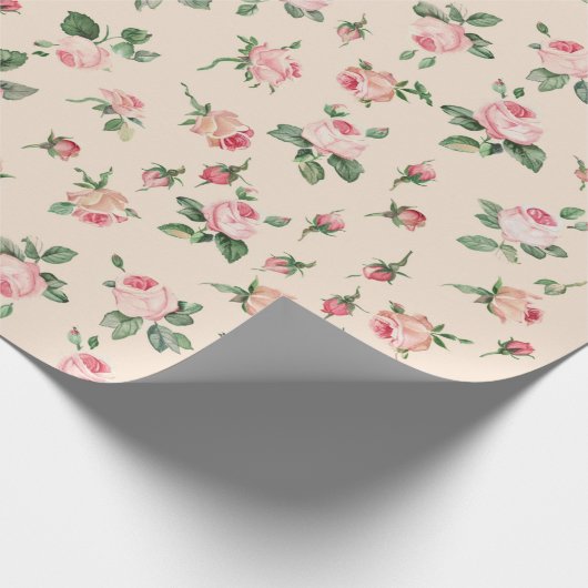Mooie Rozen Bloemig Roze Perzik Crème Bruiloftsfee Cadeaupapier (Hoek)