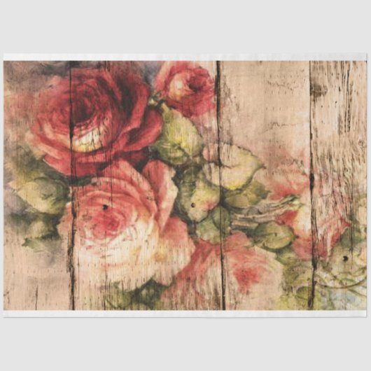Mooie Rozen gekleurd op bijtend hout Tissuepapier (Voorkant)