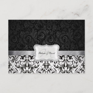 Mooie RSVP-kaart met Black en White Damask Wedding RSVP Kaartje