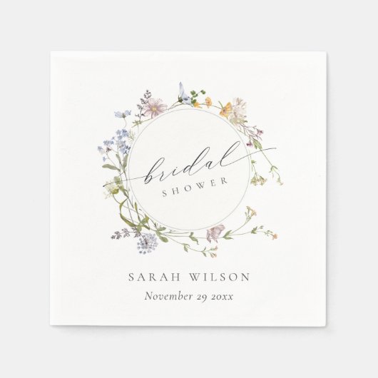 Mooie rustieke bloemenkrans bruiloft servet (Voorkant)