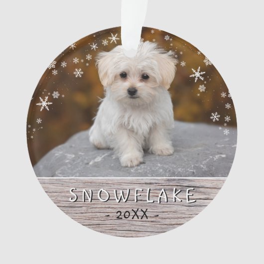 Mooie Rustieke Hond Puppy Sneeuwvlok 2 Foto Aanden Ornament (voorkant)