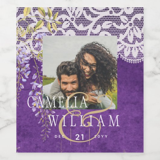 Mooie Rustieke Paarse WISTERIA Kant Bruiloft Wijn Etiket (Enkel label)