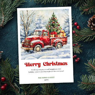 Mooie Rustieke Rode Truck Kerst Scene Kaart Stijl