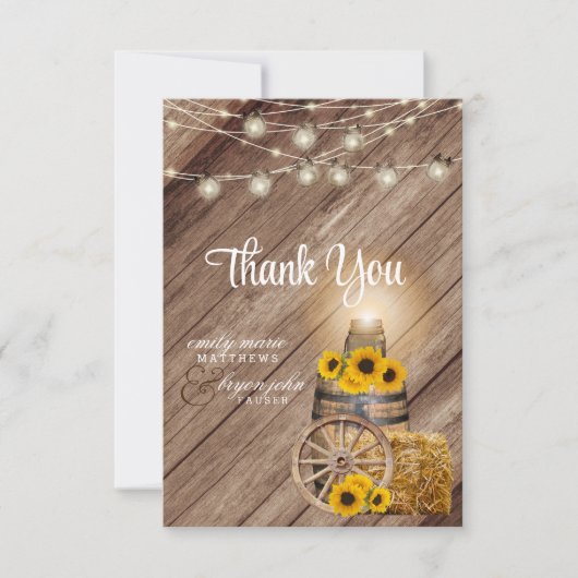 Mooie Rustige houtsloop en zonnebloemen Bedankkaart (Voorkant)