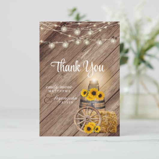 Mooie Rustige houtsloop en zonnebloemen Bedankkaart (Staand voorkant)