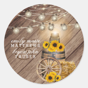 Mooie Rustige houtsloop en zonnebloemen Ronde Sticker