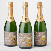 Mooie Rustige houtsloop en zonnebloemen Sparkling Wijnetiket (Flessen)